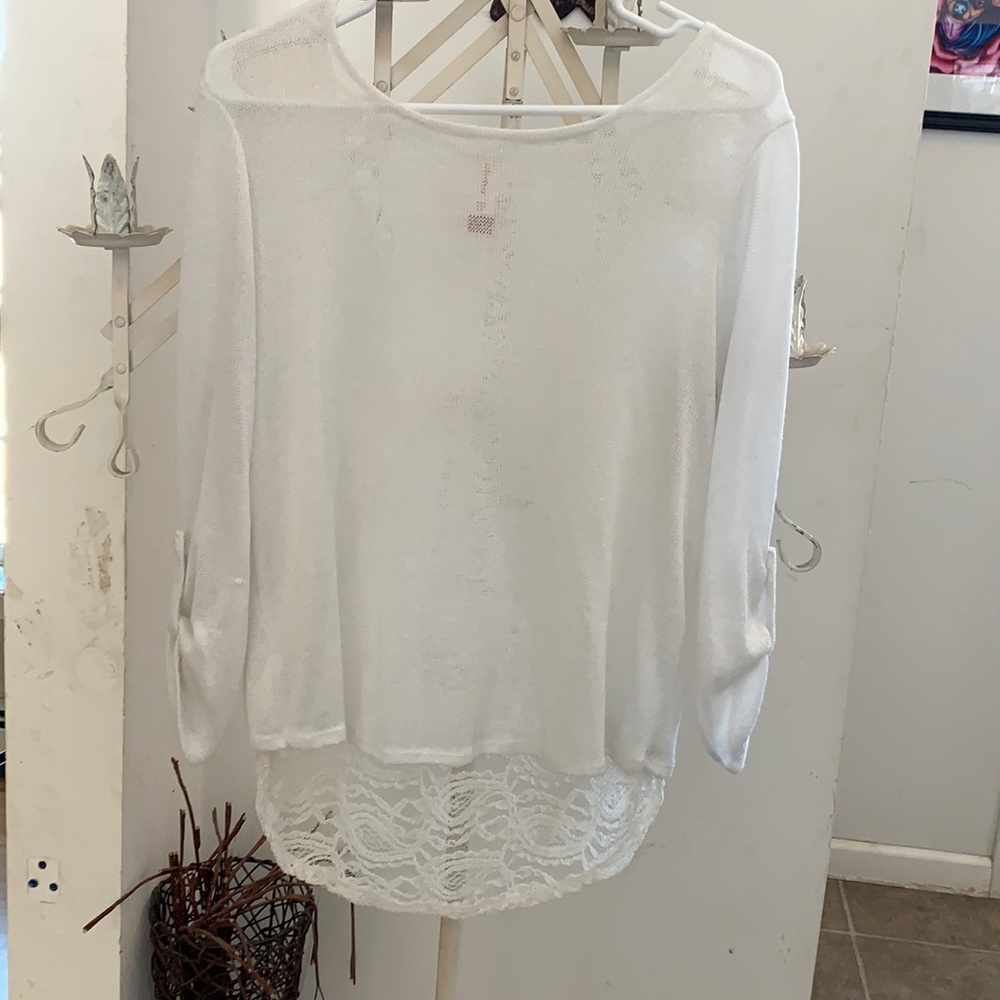 White Lace Back Sweater